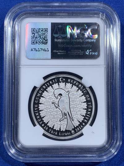 《竞宝斋》第409场 周日，周一，2场连拍 （全场包邮） NGC PF69UC 土耳其2024年 孟古耶克之家 20里拉精制纪念银币（带证书，限量发行3千枚，克重1盎司，925银，币径38.61MM，精工细繁雕刻）