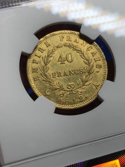 《竞宝斋》第409场 周日，周一，2场连拍 （全场包邮） NGC AU58 法国1812A拿破仑一世40法郎金币，12.9克 在同分数中难得一见的状态，MS级别价格已经起飞，AU58是性价比之选