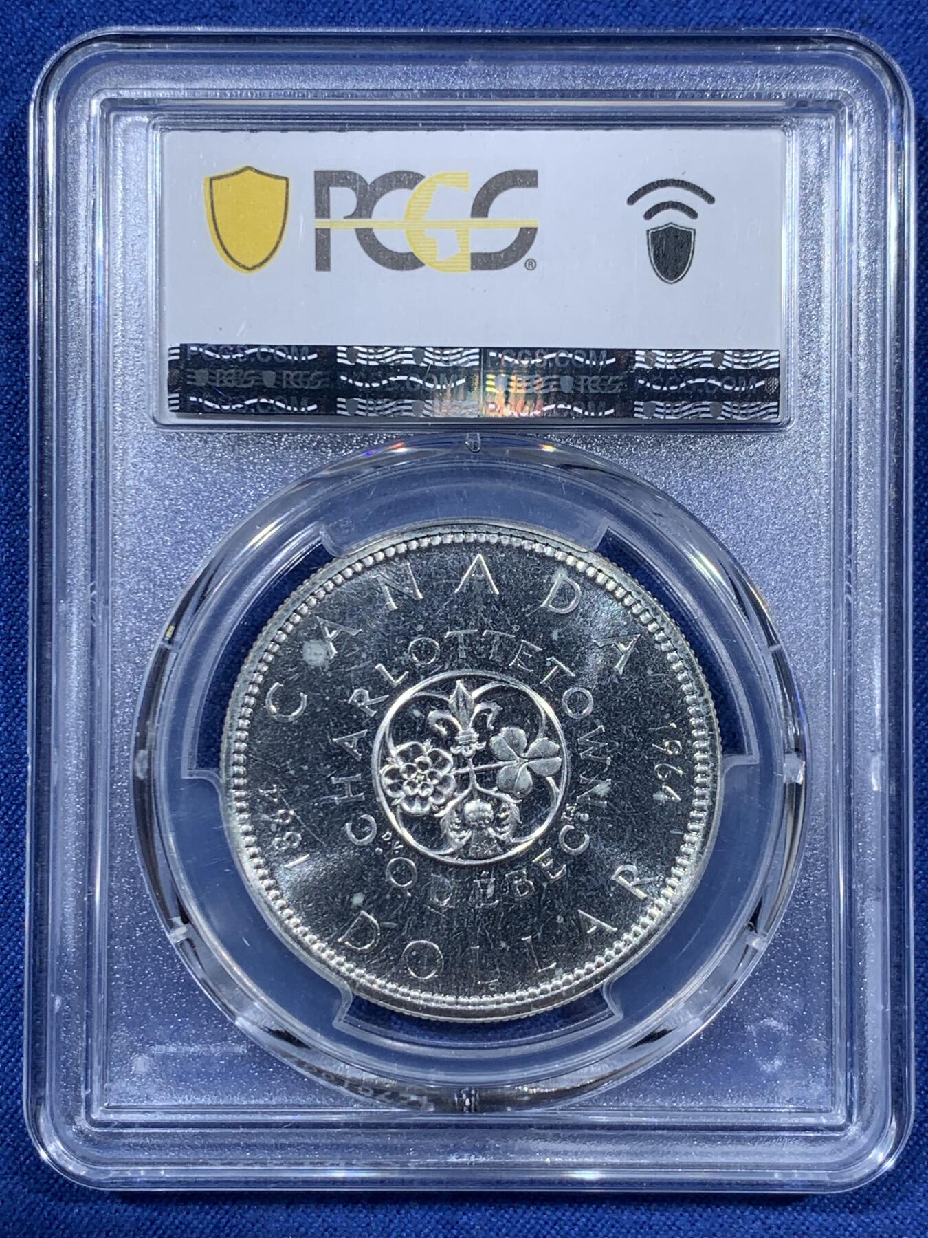 《竞宝斋》第409场 周日，周一，2场连拍 （全场包邮） PCGS PL65 加拿大1964年伊丽莎白二世1元精制银币 夏洛特敦和魁北克会议100周年纪念