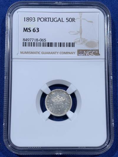 《竞宝斋》第409场 周日，周一，2场连拍 （全场包邮） - NGC MS63 葡萄牙1893年卡洛斯一世50R银币