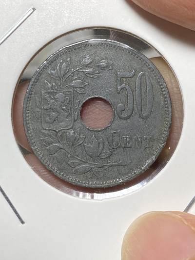 2025年第八十场(总第一百零六场）外国好品散币(免佣金) 少见品种–比利时🇧🇪1918单年份50分锌币(阿尔贝一世，一战德国占领时期发行)
