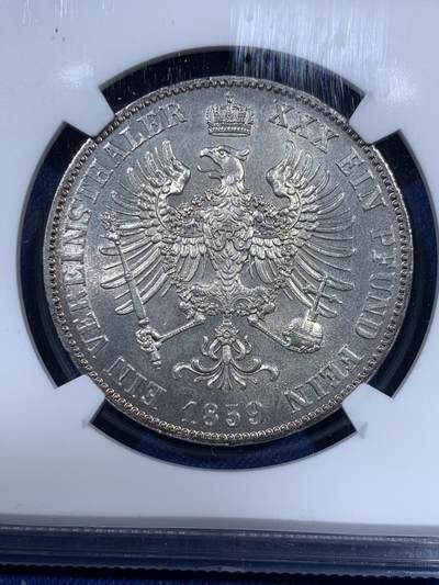 《竞宝斋》第409场 周日，周一，2场连拍 （全场包邮） 亚军分 NGC MS64 德国 1859年 威廉四世 洋葱头 泰勒 银币  好分好状态