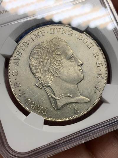 《竞宝斋》第409场 周日，周一，2场连拍 （全场包邮） NGC MS61 奥地利帝国 1843/2A 斐迪南一世 泰勒银币 唯一冠军分 不可多得的藏品