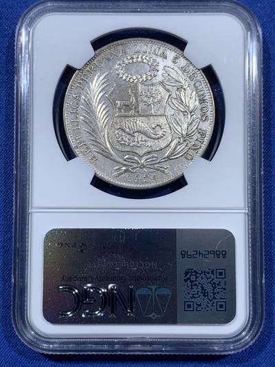 《竞宝斋》第409场 周日，周一，2场连拍 （全场包邮） NGC AU 1934 秘鲁 一索尔 银币 老包浆