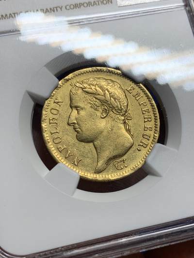 《竞宝斋》第409场 周日，周一，2场连拍 （全场包邮） NGC AU58 法国1812A拿破仑一世40法郎金币，12.9克 在同分数中难得一见的状态，MS级别价格已经起飞，AU58是性价比之选