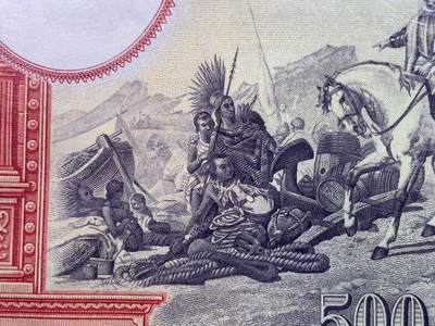 《竞宝斋》第409场 周日，周一，2场连拍 （全场包邮） PMG 67EPQ 西班牙1935年版500比塞塔纸币，西班牙第二共和国大名誉品种，绝品超高分，此等分数西班牙国内都难得一见！背面印有西班牙第二共和国国徽，此品种纸币设计精美深受国内外藏家喜爱。