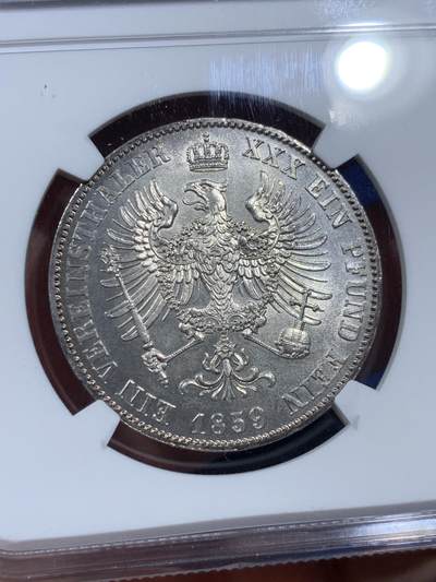 《竞宝斋》第409场 周日，周一，2场连拍 （全场包邮） 亚军分 NGC MS64 德国 1859年 威廉四世 洋葱头 泰勒 银币  好分好状态