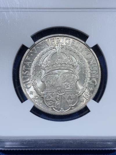 《竞宝斋》第409场 周日，周一，2场连拍 （全场包邮） NGC MS65 瑞典1921年2克朗银币 纪念瓦萨王朝建立者古斯塔夫一世发动起义反抗丹麦 盾徽精美细致 原光极好 15克800银