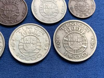 《竞宝斋》第409场 周日，周一，2场连拍 （全场包邮） 七枚一组 葡属东帝汶1958-1964年 含3枚银币
