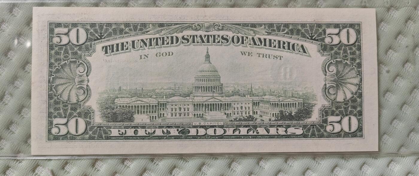 美国纸币 小头版 50美元 1993年 全新UNC