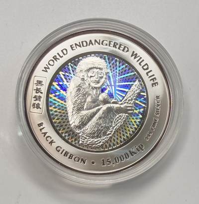 S&S Numismatic世界钱币-拍卖 第113期  - 老挝2004年 黑长臂猿 15000基普精制炫彩纪念银币 盒证齐全