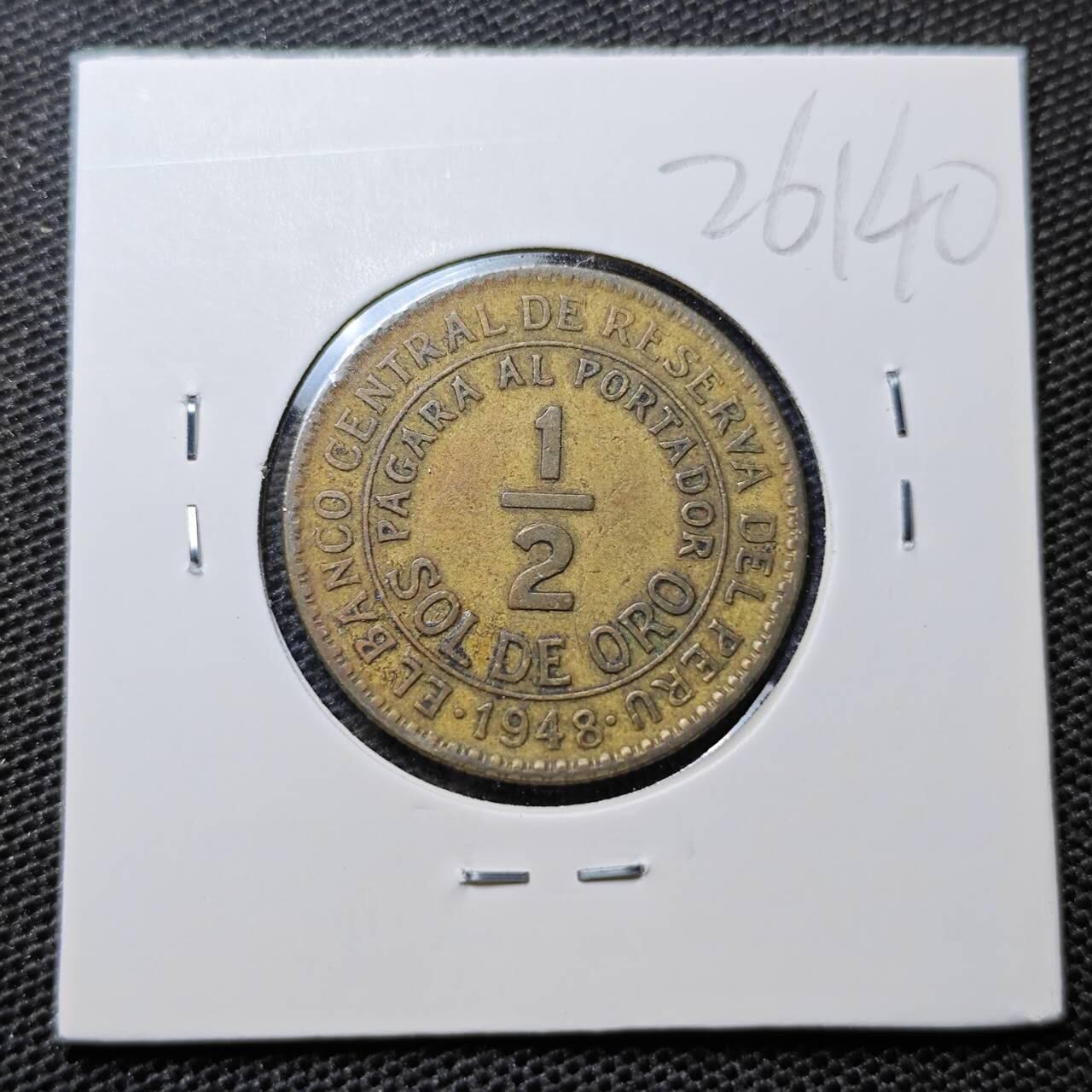 KK钱币收藏小铺 第326期 2月预留时间 周末发货 1948秘鲁1/2索尔 铜币