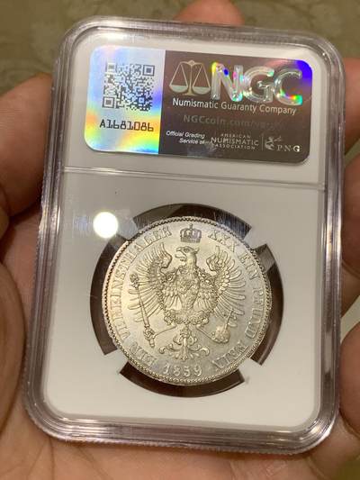 《竞宝斋》第409场 周日，周一，2场连拍 （全场包邮） 亚军分 NGC MS64 德国 1859年 威廉四世 洋葱头 泰勒 银币  好分好状态
