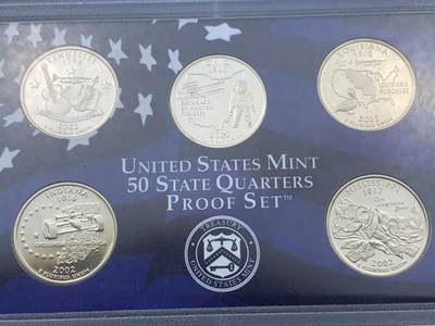 《竞宝斋》第409场 周日，周一，2场连拍 （全场包邮） 美国2002年5枚装州币 精制套币