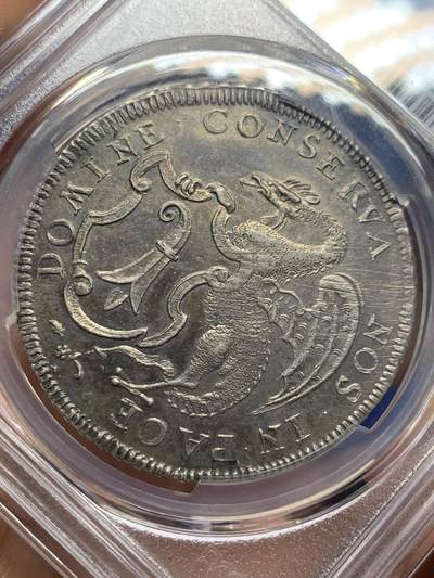 《竞宝斋》第409场 周日，周一，2场连拍 （全场包邮） PCGS AU 瑞士1765年巴塞尔IH版 1泰勒大银币 原味老包浆 细节丰富