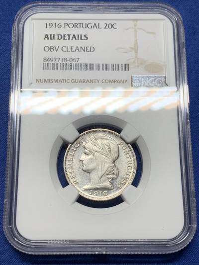 《竞宝斋》第409场 周日，周一，2场连拍 （全场包邮） - NGC AUD 葡萄牙1916年自由女神20分银币 该系列筋币