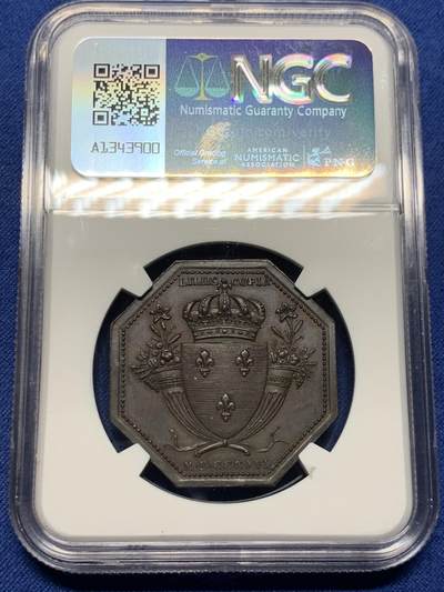 《竞宝斋》第409场 周日，周一，2场连拍 （全场包邮） NGC MS63BN 法国1816年里昂商业法院铜制八角代币，手指边铭少见版本，出分不易