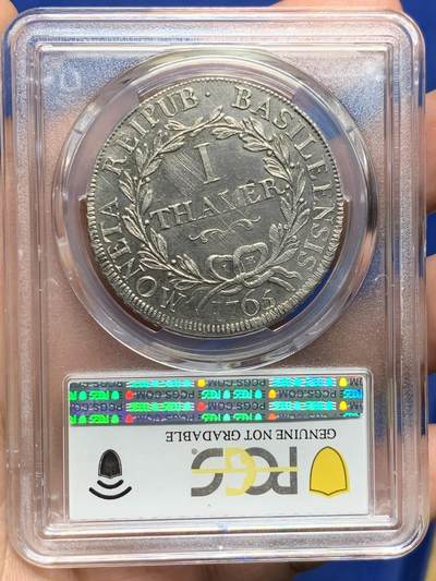 《竞宝斋》第409场 周日，周一，2场连拍 （全场包邮） PCGS AU 瑞士1765年巴塞尔IH版 1泰勒大银币 原味老包浆 细节丰富