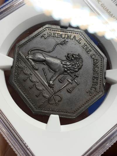 《竞宝斋》第409场 周日，周一，2场连拍 （全场包邮） NGC MS63BN 法国1816年里昂商业法院铜制八角代币，手指边铭少见版本，出分不易