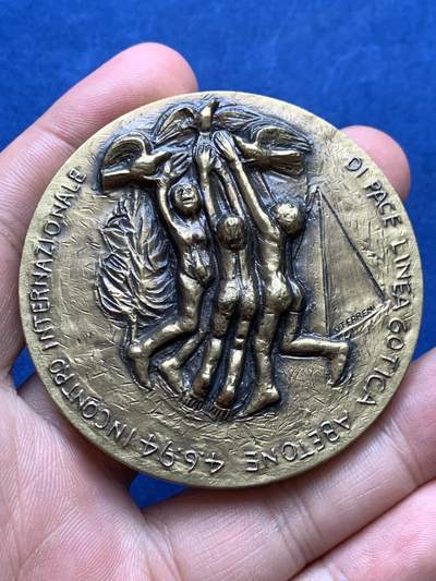 《竞宝斋》第409场 周日，周一，2场连拍 （全场包邮） 1944-1994国际和平会议铜章 阿贝托内 哥特线 50周年 146克 60mm 高浮雕