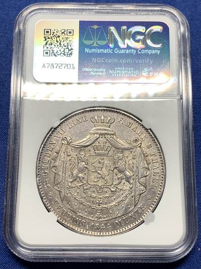 《竞宝斋》第409场 周日，周一，2场连拍 （全场包邮） NGC AU 德国 1844年 黑森达姆施塔特 2泰勒 37克大银币