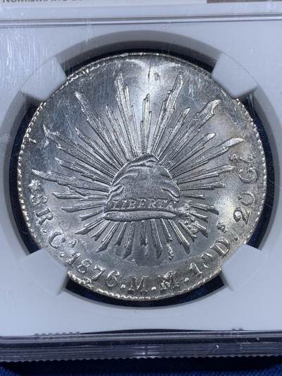 《竞宝斋》第409场 周日，周一，2场连拍 （全场包邮） NGC MS63 墨西哥 1876 CA MM 鹰洋 8瑞尔 高分极少，亚军分，同分3，更高分2。