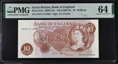 【礼羽收藏】🌏世界钱币拍卖第100期 - 【C01N 211920】全新UNC 英国C序列10先令纸币 女王钞 无3457朦胧号