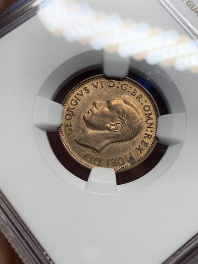 《竞宝斋》第409场 周日，周一，2场连拍 （全场包邮） NGC MS64RB 英国1951年乔治六世1/2便士铜币