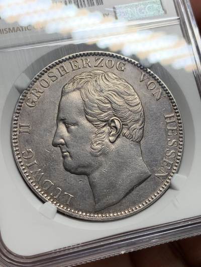 《竞宝斋》第409场 周日，周一，2场连拍 （全场包邮） NGC AU 德国 1844年 黑森达姆施塔特 2泰勒 37克大银币