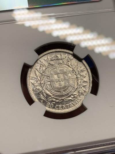 《竞宝斋》第409场 周日，周一，2场连拍 （全场包邮） NGC AUD 葡萄牙1916年自由女神20分银币 该系列筋币