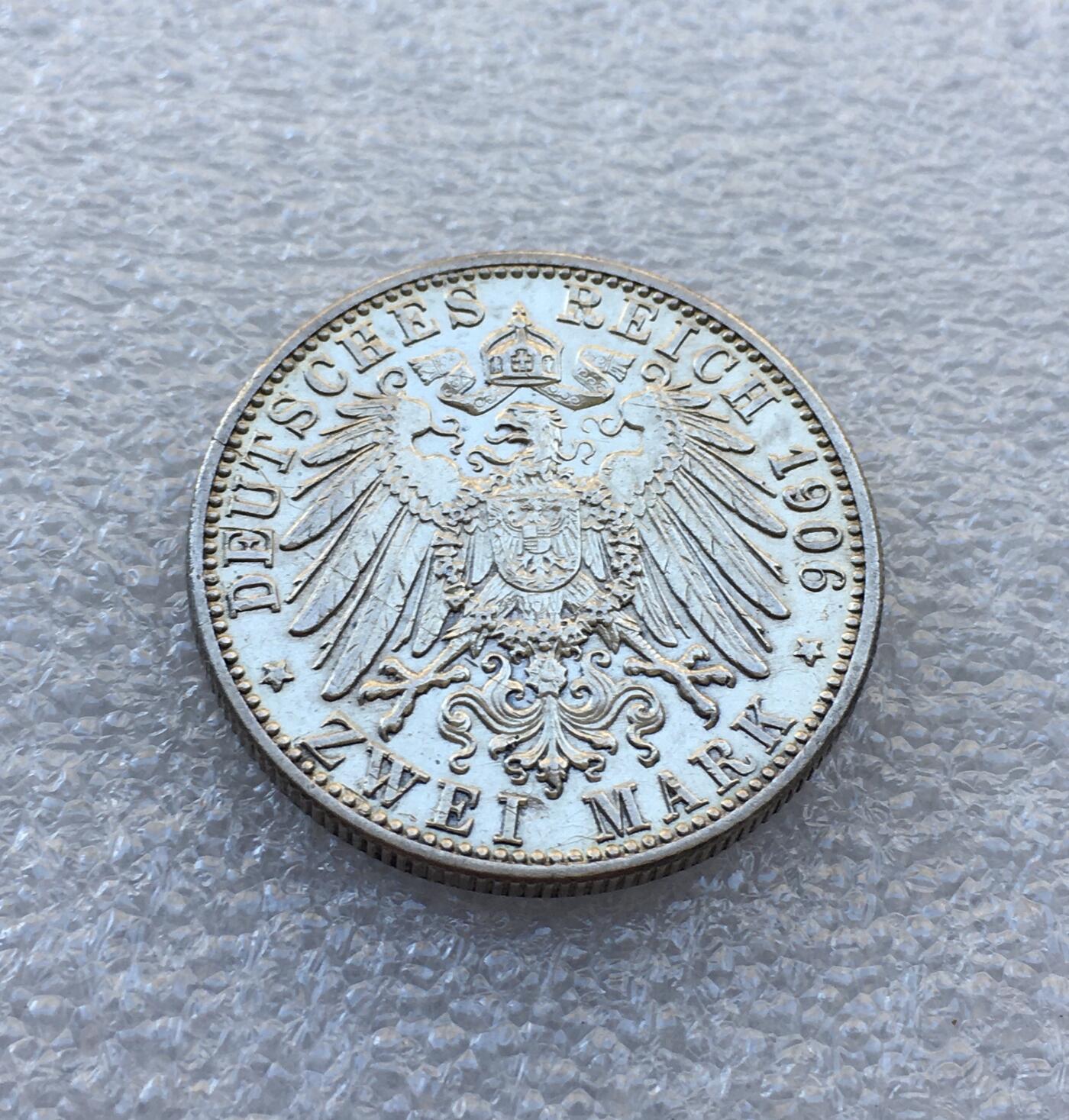 世界钱币专场拍卖 德国1906年巴登金婚50周年2马克银币 11.1克 90%银