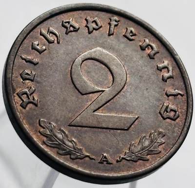 文馨钱币收藏第 267 场，长期接收代拍品 - 带原铜光品相 1938 年德三 2 芬尼铜币 A 版