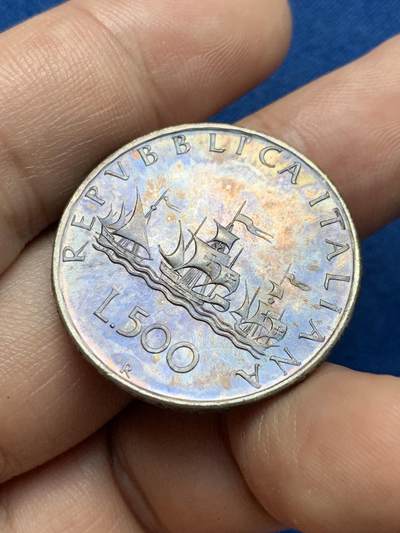 《竞宝斋》第409场 周日，周一，2场连拍 （全场包邮） 意大利1970年500里拉银币，经典帆船人气设计，深彩包浆