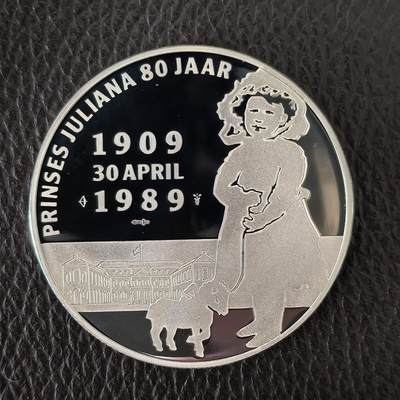 道一币馆币章第一百四十二场 - 荷兰1989年朱莉安娜女王80寿辰精制纪念银章 925S 