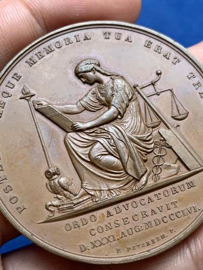 《竞宝斋》第409场 周日，周一，2场连拍 （全场包邮） 德国1856年汉堡市纪念爱德华多・海尼兴（Eduardo Heinichen）担任商事法院院长 25 周年任职大铜章 47.5MM 50克