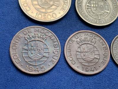 《竞宝斋》第409场 周日，周一，2场连拍 （全场包邮） 10枚一组 葡属莫桑比克1938-1951年 含3枚银币