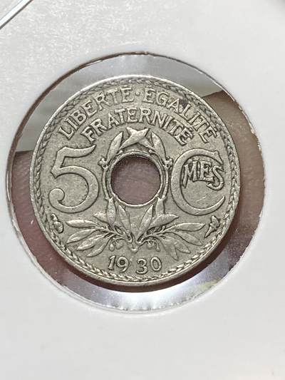 2025年第八十场(总第一百零六场）外国好品散币(免佣金) - 法国🇫🇷1930年5生丁(铜镍材质版，丰饶角加火炬标)