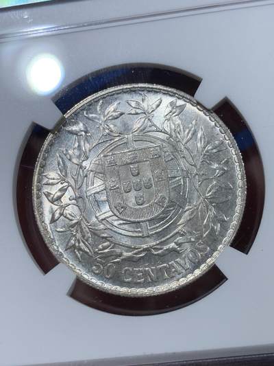 《竞宝斋》第409场 周日，周一，2场连拍 （全场包邮） NGC MS61 葡萄牙 1916 大头女神 50分 银币 卷拆品 上n压分 同一卷平均63