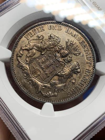 《竞宝斋》第409场 周日，周一，2场连拍 （全场包邮） NGC UNC 1913 德国汉堡3马克银币