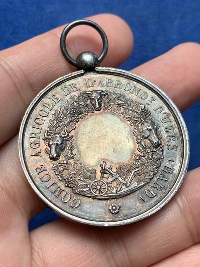 《竞宝斋》第409场 周日，周一，2场连拍 （全场包邮） 法国农业协会银章 950银 带吊环重约33.8克 41.9mm 蜜蜂银标