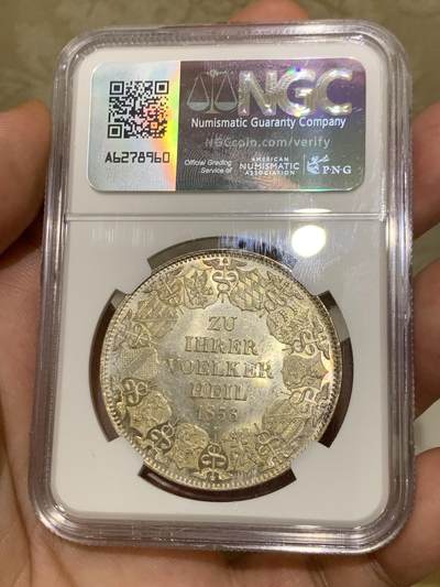 《竞宝斋》第409场 周日，周一，2场连拍 （全场包邮） 亚军分 NGC MS63 德国 1836年 巴登利奥波德关税同盟大泰勒 铸造量只有1.8万枚左右，顶级收藏分数