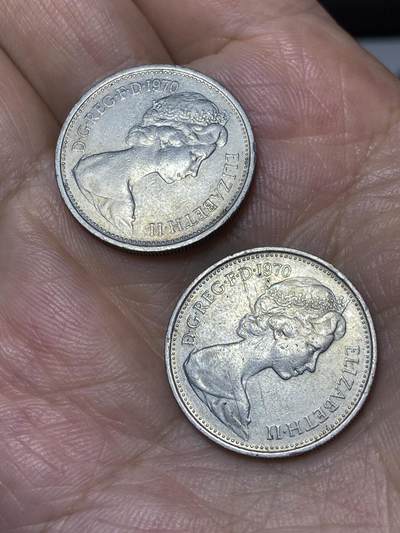 2025年第八十场(总第一百零六场）外国好品散币(免佣金) 英国🇬🇧2枚：1970年5新便士(伊丽莎白二世中年花冠)