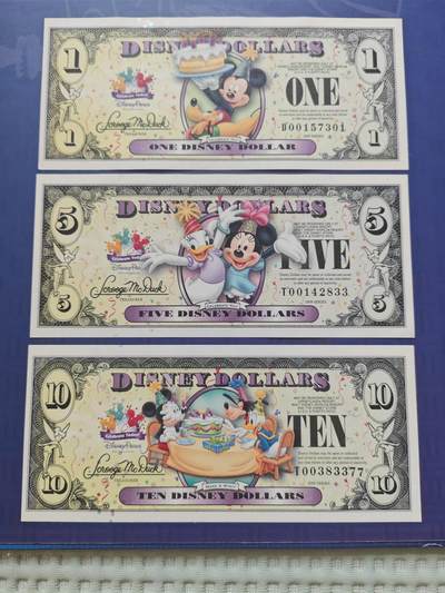 美国 迪士尼纪念钞 2009年 1-5-10元全套 全新UNC - 美国 迪士尼纪念钞 2009年 1-5-10元全套 全新UNC