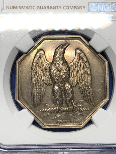 《竞宝斋》第409场 周日，周一，2场连拍 （全场包邮） NGC MS61 法国拿破仑鹰火灾保险 八角银质代币，少见款