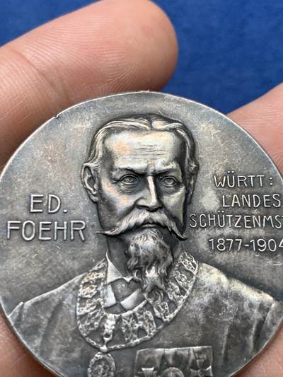 《竞宝斋》第409场 周日，周一，2场连拍 （全场包邮） 德国1905年戈平根射击节银章 顶部吊环移除 23.7克 40.3mm