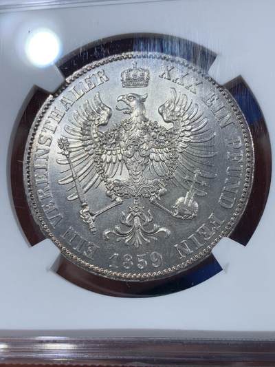 《竞宝斋》第409场 周日，周一，2场连拍 （全场包邮） 亚军分 NGC MS64 德国 1859年 威廉四世 洋葱头 泰勒 银币  好分好状态