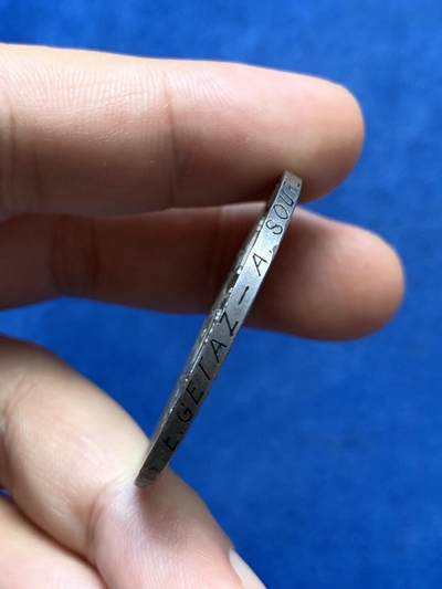 《竞宝斋》第409场 周日，周一，2场连拍 （全场包邮） 法国1879年结婚纪念大银章 24.9克 39.3mm