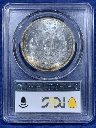 《竞宝斋》第409场 周日，周一，2场连拍 （全场包邮） PCGS MS62 美国1904-O 摩根银币 正反面环状五彩包浆