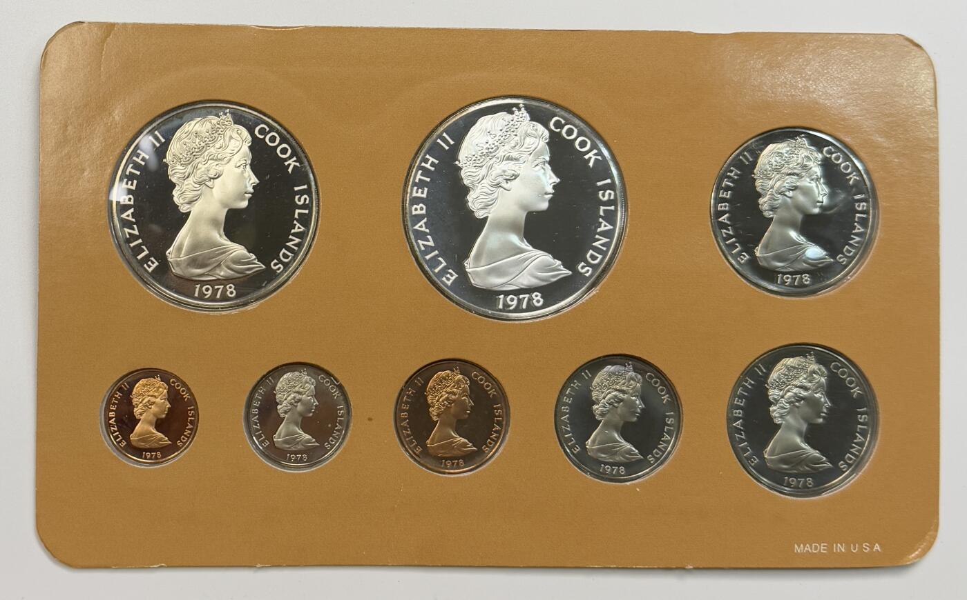 S&S Numismatic世界钱币-拍卖 第113期  库克群岛1978年 詹姆斯·库克航行250周年 8枚精制套币 富兰克林包装 含1枚27.3克500银币
