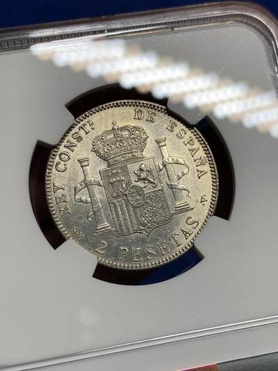 《竞宝斋》第409场 周日，周一，2场连拍 （全场包邮） NGC UNCD 西班牙1905阿方索十三世2比塞塔银币